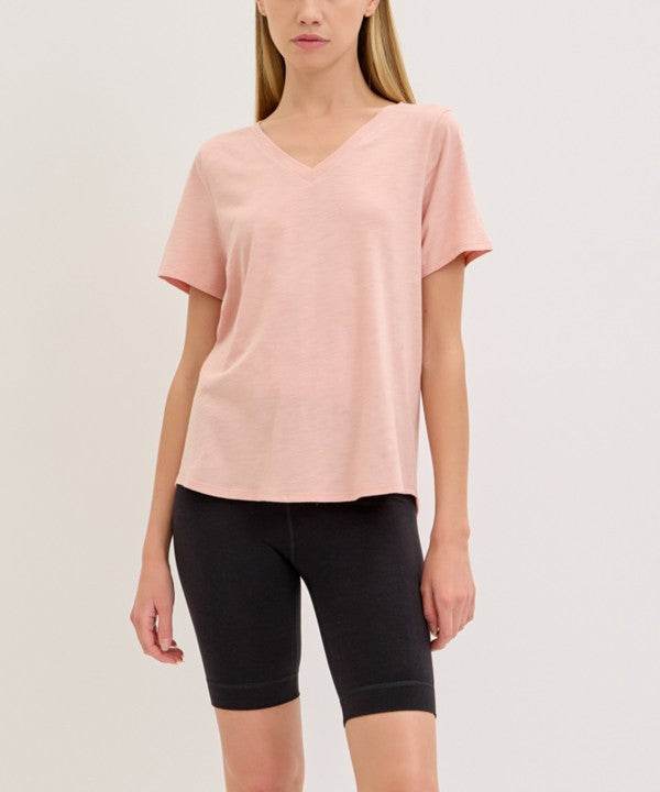 BAMBOO COTTON SLUB V NECK SHORT SLEEVE - Shop Style & More | Fresh Looks, Everyday Deals & Free Shipping