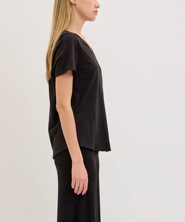 BAMBOO COTTON SLUB V NECK SHORT SLEEVE - Shop Style & More | Fresh Looks, Everyday Deals & Free Shipping