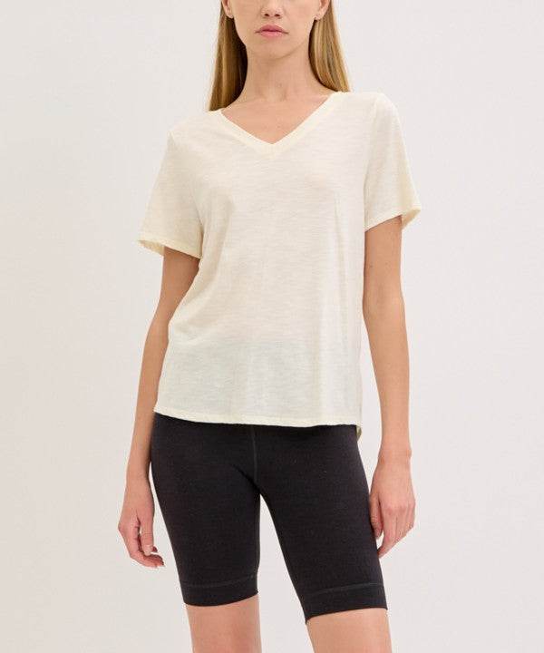 BAMBOO COTTON SLUB V NECK SHORT SLEEVE - Shop Style & More | Fresh Looks, Everyday Deals & Free Shipping