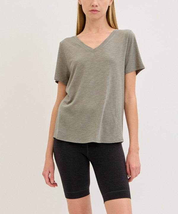 BAMBOO COTTON SLUB V NECK SHORT SLEEVE - Shop Style & More | Fresh Looks, Everyday Deals & Free Shipping