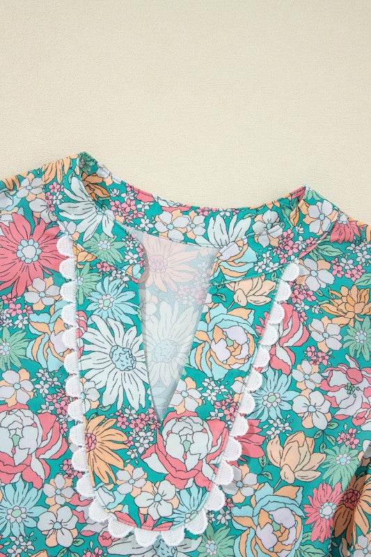 floral ruffle bottom puff sleeve blouse - Shop Style & More | Fresh Looks, Everyday Deals & Free Shipping