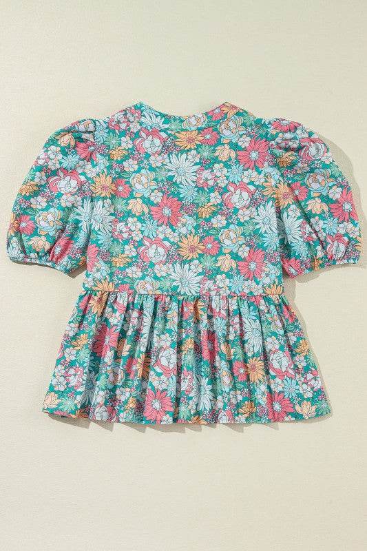 floral ruffle bottom puff sleeve blouse - Shop Style & More | Fresh Looks, Everyday Deals & Free Shipping
