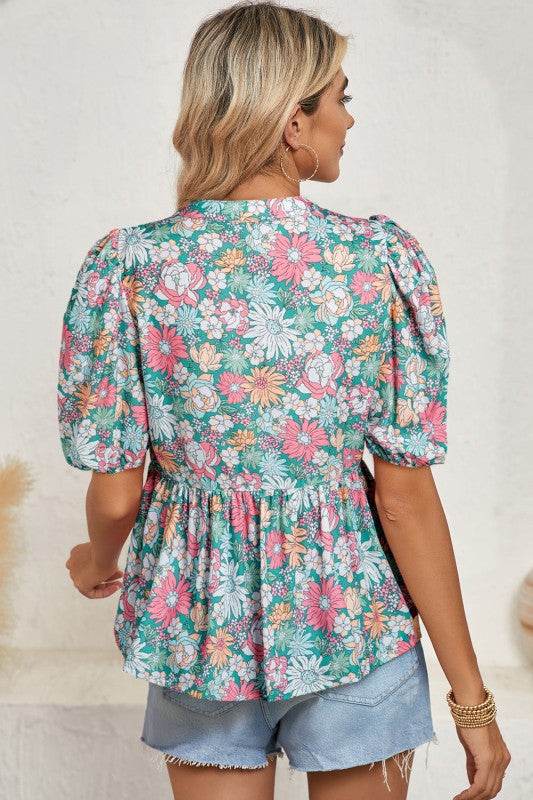 floral ruffle bottom puff sleeve blouse - Shop Style & More | Fresh Looks, Everyday Deals & Free Shipping