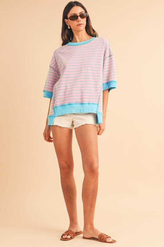Pink Stripe mint half sleeve sweatshirt - Shop Style & More | Fresh Looks, Everyday Deals & Free Shipping