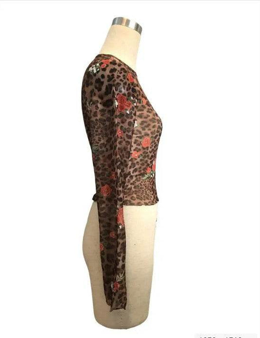 Cropped mesh ruffle hem floral leopard top - Shop Style & More | Fresh Looks, Everyday Deals & Free Shipping