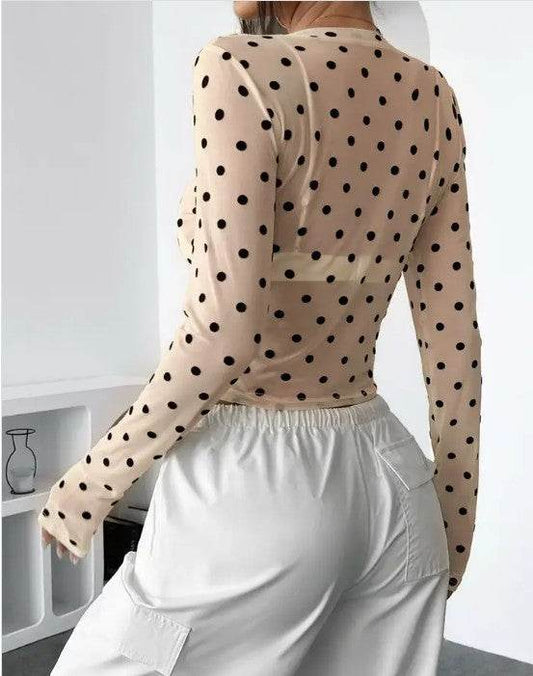 Mesh polka dot long sleeve cropped top - Shop Style & More | Fresh Looks, Everyday Deals & Free Shipping