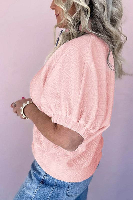 Striped Collar Patchwork Half Sleeve Blouse - Shop Style & More | Fresh Looks, Everyday Deals & Free Shipping