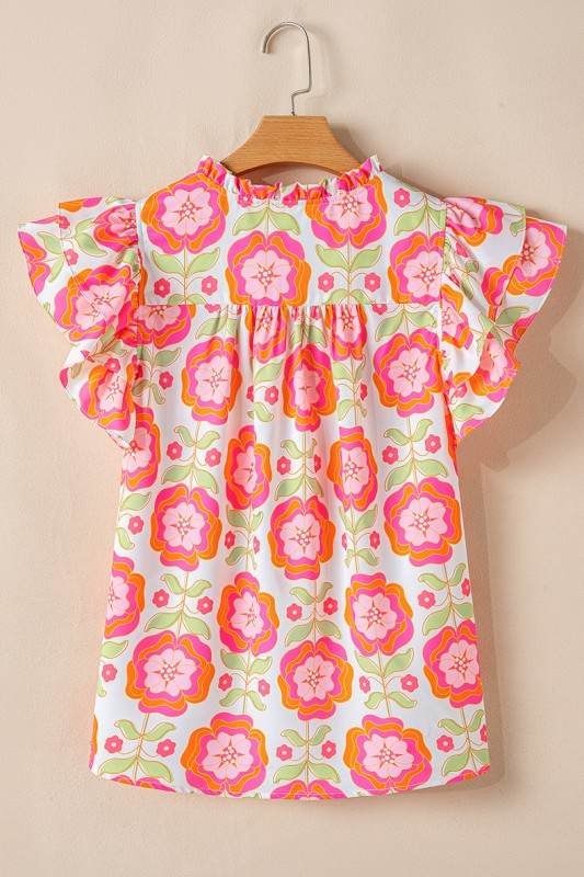 Floral Sleeve Ric-rac Trim Split Neck Loose Blouse - Shop Style & More | Fresh Looks, Everyday Deals & Free Shipping