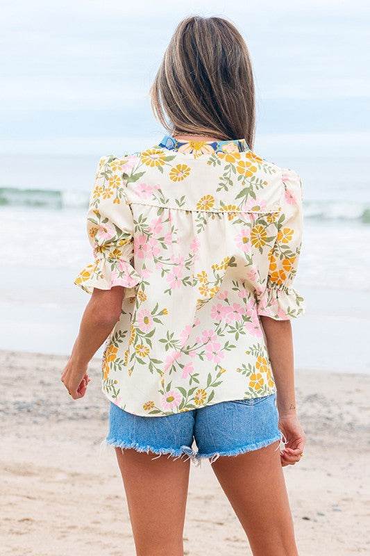 Crochet V Neck Half Sleeve Boho Floral Blouse - Shop Style & More | Fresh Looks, Everyday Deals & Free Shipping