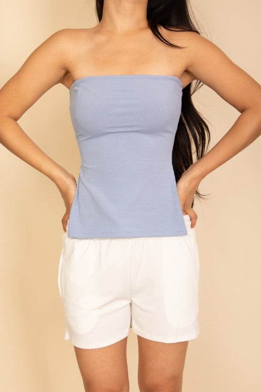 Strapless Ribbed Side-Slit Flare Top - Shop Style & More | Fresh Looks, Everyday Deals & Free Shipping