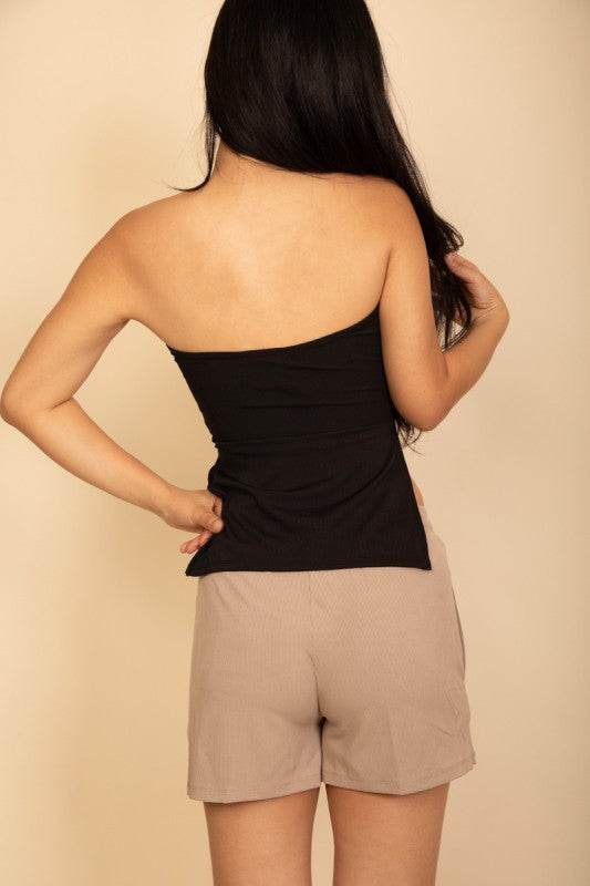 Strapless Ribbed Side-Slit Flare Top - Shop Style & More | Fresh Looks, Everyday Deals & Free Shipping