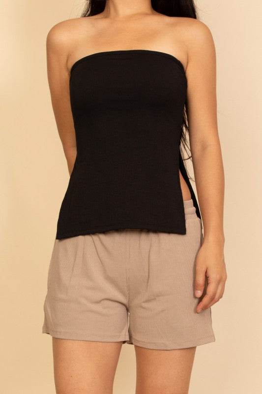 Strapless Ribbed Side-Slit Flare Top - Shop Style & More | Fresh Looks, Everyday Deals & Free Shipping