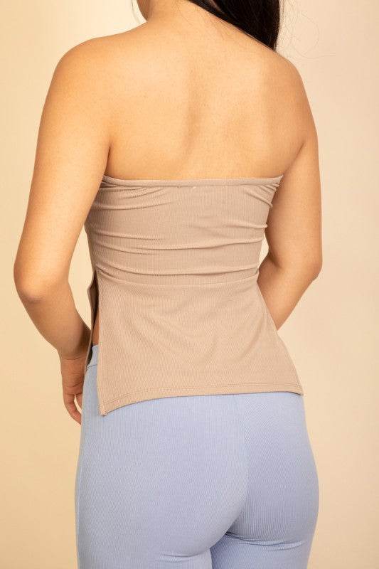 Strapless Ribbed Side-Slit Flare Top - Shop Style & More | Fresh Looks, Everyday Deals & Free Shipping