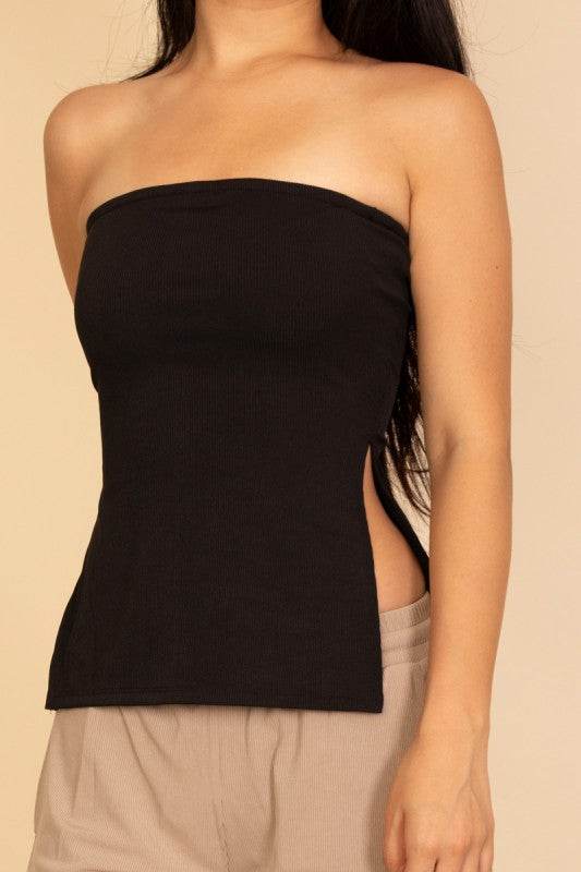 Strapless Ribbed Side-Slit Flare Top - Shop Style & More | Fresh Looks, Everyday Deals & Free Shipping
