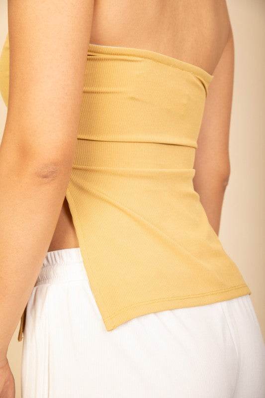 Strapless Ribbed Side-Slit Flare Top - Shop Style & More | Fresh Looks, Everyday Deals & Free Shipping