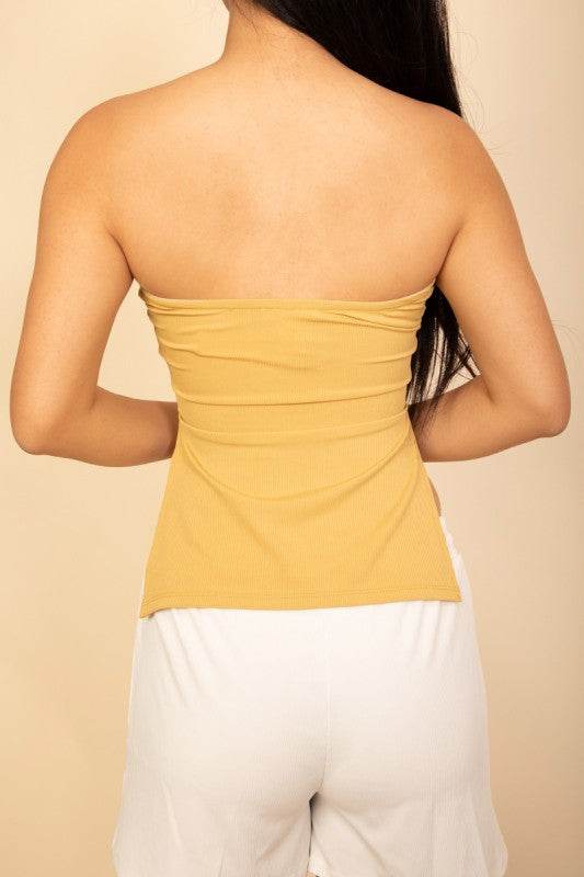 Strapless Ribbed Side-Slit Flare Top - Shop Style & More | Fresh Looks, Everyday Deals & Free Shipping
