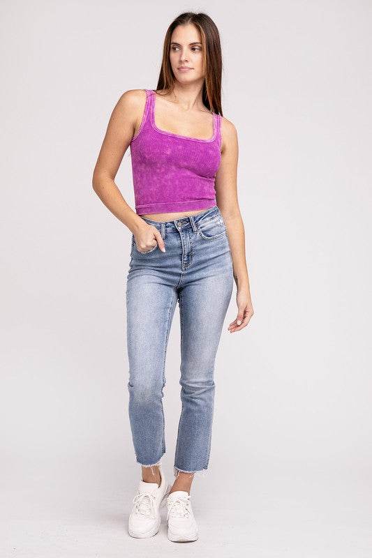 2 Way Neckline Washed Ribbed Cropped Tank Top - Shop Style & More | Fresh Looks, Everyday Deals & Free Shipping