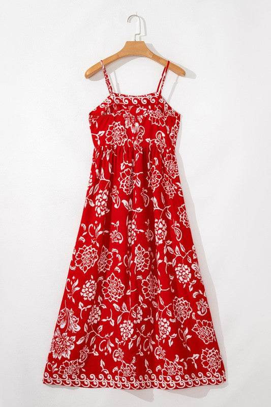 Red Floral Print Spaghetti Strap Empire Waist Maxi - Shop Style & More | Fresh Looks, Everyday Deals & Free Shipping