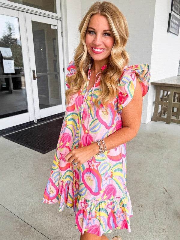 Floral Ruffle Trim Flutter Sleeve Buttoned Dress - Shop Style & More | Fresh Looks, Everyday Deals & Free Shipping