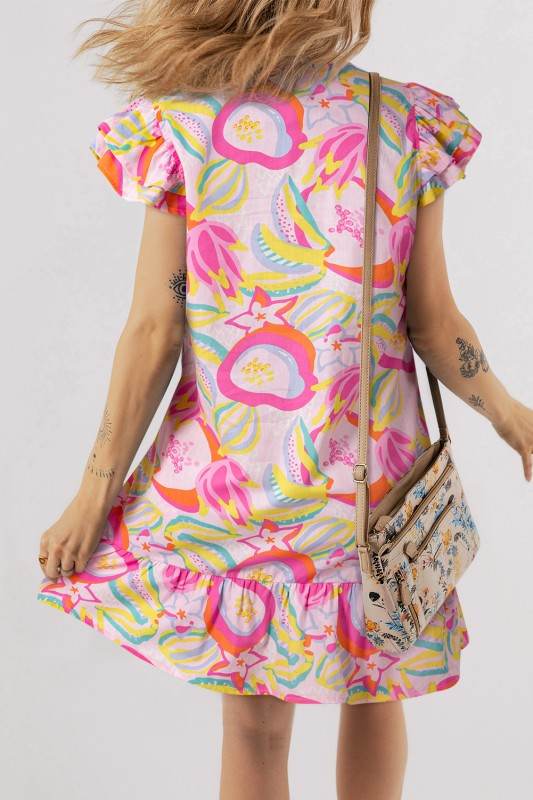 Floral Ruffle Trim Flutter Sleeve Buttoned Dress - Shop Style & More | Fresh Looks, Everyday Deals & Free Shipping