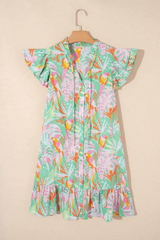 Floral Ruffle Trim Flutter Sleeve Buttoned Dress - Shop Style & More | Fresh Looks, Everyday Deals & Free Shipping