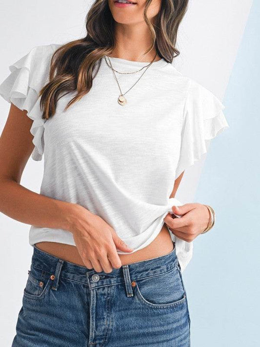 Cotton White Black Ruffle Sleeve Plain Blouse - Shop Style & More | Fresh Looks, Everyday Deals & Free Shipping