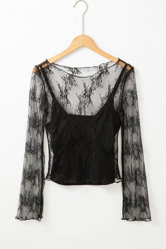 Lace Mesh Crochet Splicing Slim Long Sleeve Blouse - Shop Style & More | Fresh Looks, Everyday Deals & Free Shipping