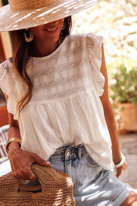 White Ruffled Lace Flowy Tank Top - Shop Style & More | Fresh Looks, Everyday Deals & Free Shipping