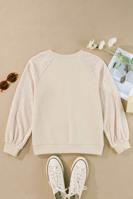 Eyelet Knit Patchwork Raglan Sleeve Pullover Top - Shop Style & More | Fresh Looks, Everyday Deals & Free Shipping
