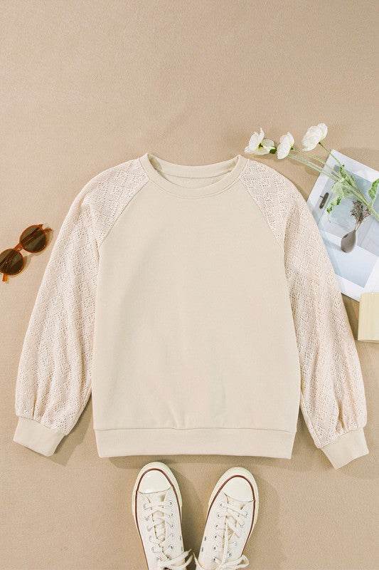 Eyelet Knit Patchwork Raglan Sleeve Pullover Top - Shop Style & More | Fresh Looks, Everyday Deals & Free Shipping