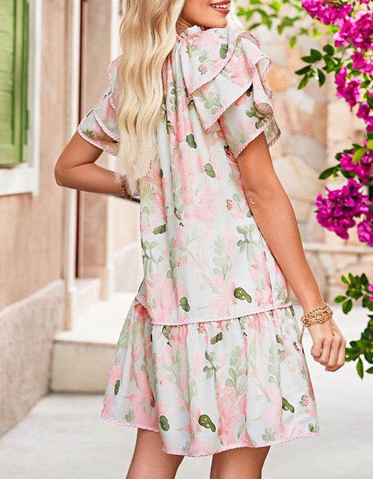 Pink Floral Contrast Edge Ruffle Tiered Dress - Shop Style & More | Fresh Looks, Everyday Deals & Free Shipping