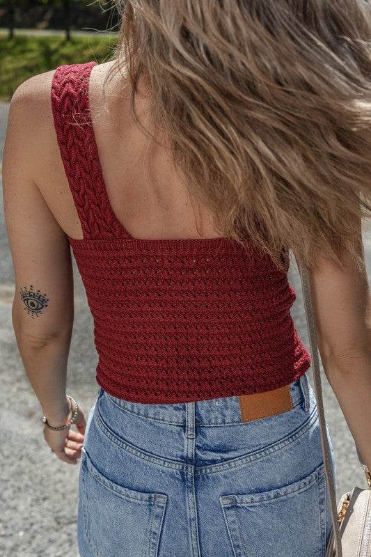 Burgundy Cable Knit Pointelle V Neck Sweater Vest - Shop Style & More | Fresh Looks, Everyday Deals & Free Shipping