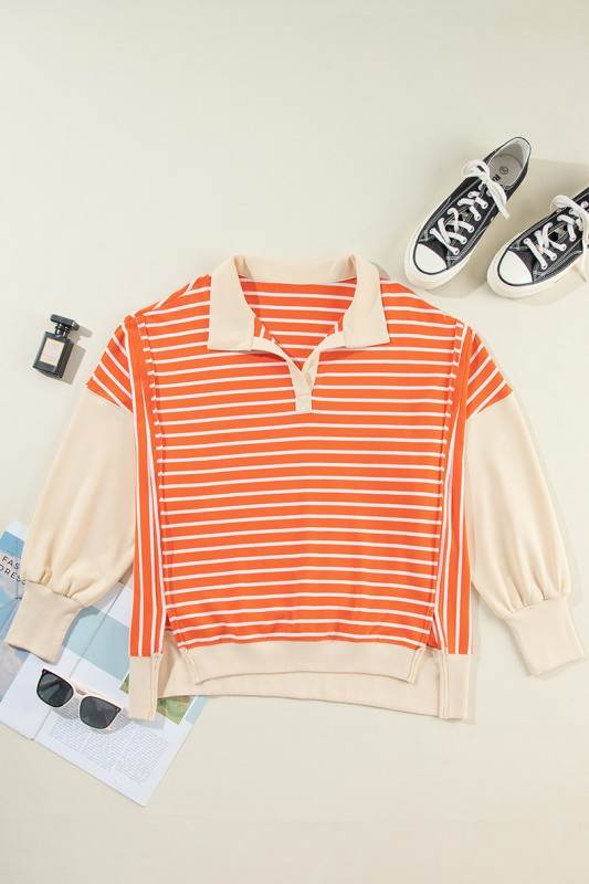 Stripe Color Block Collared Drop Sweatshirt - Shop Style & More | Fresh Looks, Everyday Deals & Free Shipping