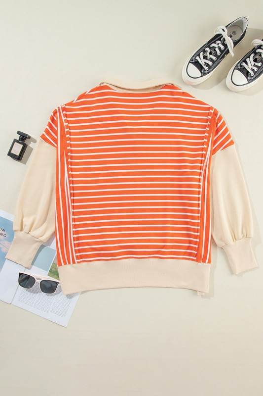 Stripe Color Block Collared Drop Sweatshirt - Shop Style & More | Fresh Looks, Everyday Deals & Free Shipping