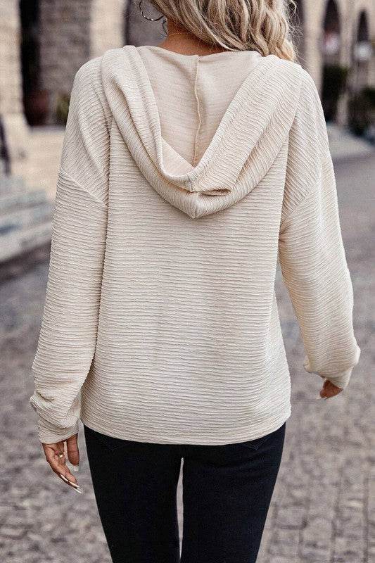 Apricot Solid Textured Drawstring Henley Hoodie - Shop Style & More | Fresh Looks, Everyday Deals & Free Shipping