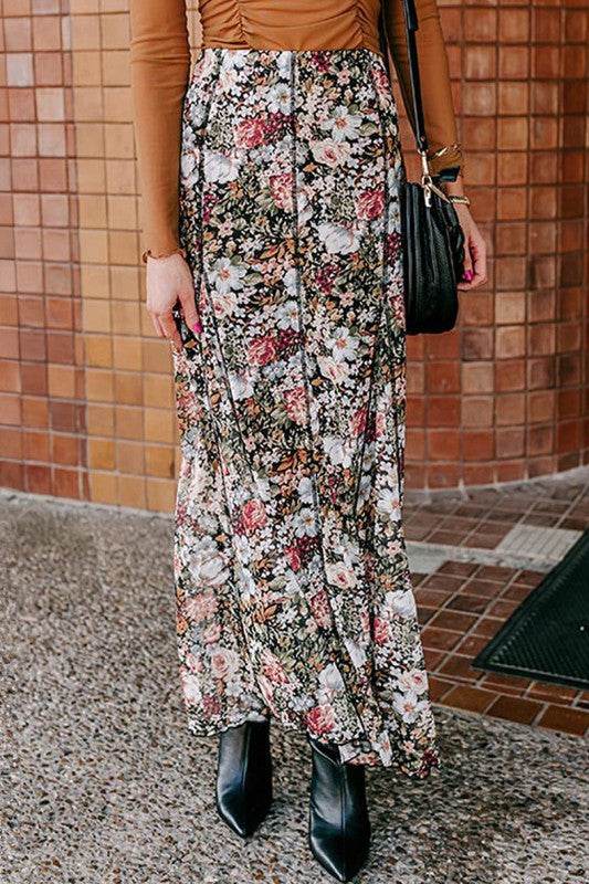 Brown Floral Print High Waist Maxi Skirt - Shop Style & More | Fresh Looks, Everyday Deals & Free Shipping