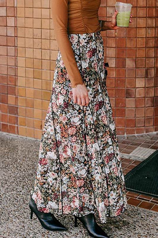 Brown Floral Print High Waist Maxi Skirt - Shop Style & More | Fresh Looks, Everyday Deals & Free Shipping