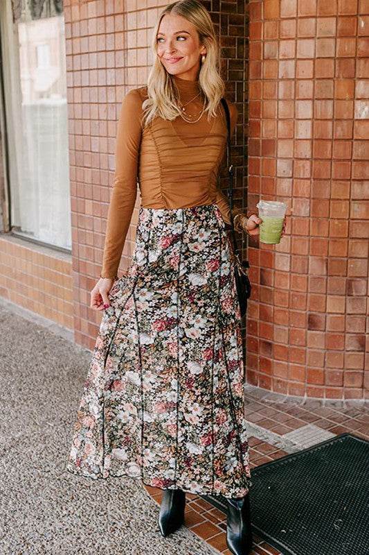 Brown Floral Print High Waist Maxi Skirt - Shop Style & More | Fresh Looks, Everyday Deals & Free Shipping