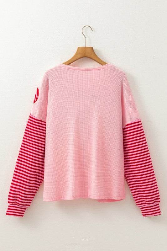 Floral Patch Striped Sleeve Textured Top - Shop Style & More | Fresh Looks, Everyday Deals & Free Shipping