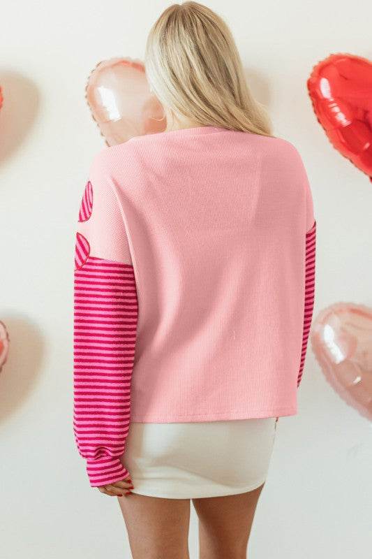 Floral Patch Striped Sleeve Textured Top - Shop Style & More | Fresh Looks, Everyday Deals & Free Shipping