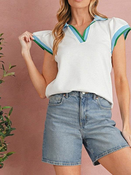 Viscose Collared V Neck Ruffle Sleeve Blouse - Shop Style & More | Fresh Looks, Everyday Deals & Free Shipping