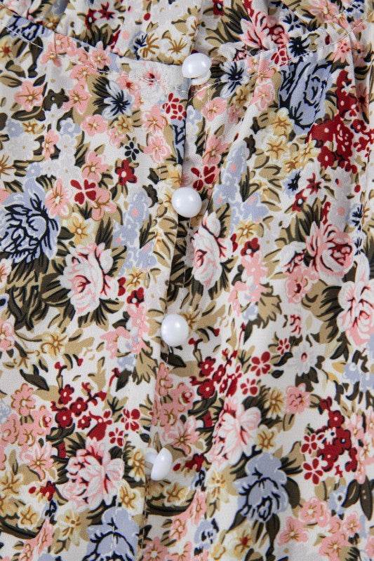 Red Boho Floral Frilled Button Neck Ruffle Blouse - Shop Style & More | Fresh Looks, Everyday Deals & Free Shipping