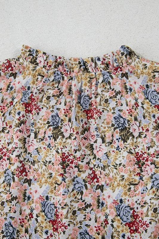 Red Boho Floral Frilled Button Neck Ruffle Blouse - Shop Style & More | Fresh Looks, Everyday Deals & Free Shipping