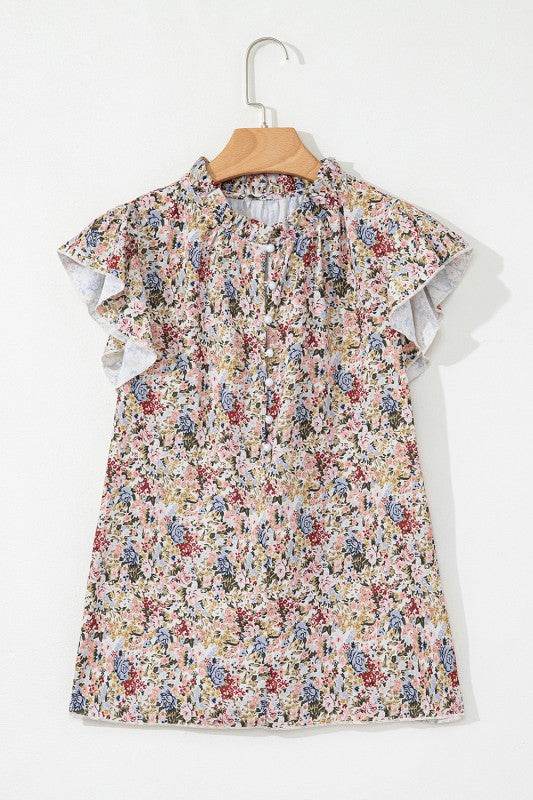 Red Boho Floral Frilled Button Neck Ruffle Blouse - Shop Style & More | Fresh Looks, Everyday Deals & Free Shipping