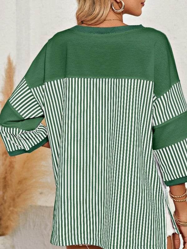 Cotton Stripe Color Block Half Quarter Sleeve Top - Shop Style & More | Fresh Looks, Everyday Deals & Free Shipping