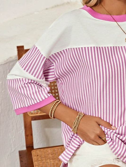 Cotton Stripe Color Block Half Quarter Sleeve Top - Shop Style & More | Fresh Looks, Everyday Deals & Free Shipping