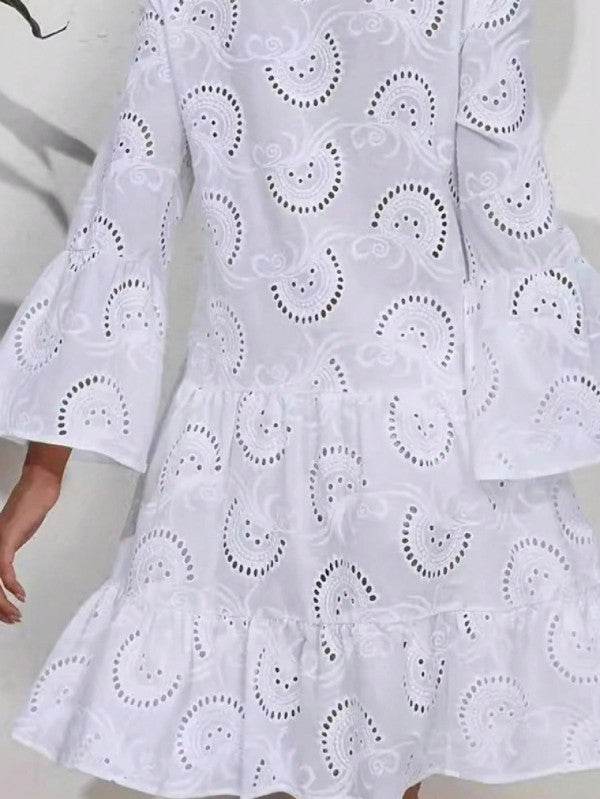 Cotton Embroidered Hollow Tiered Button Dress - Shop Style & More | Fresh Looks, Everyday Deals & Free Shipping