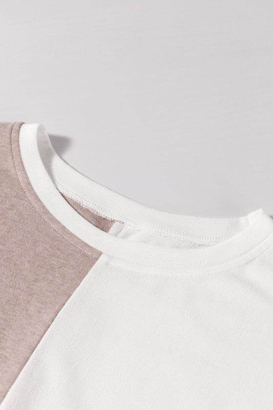 Khaki Colorblock Long Sleeve Crew Neck Top - Shop Style & More | Fresh Looks, Everyday Deals & Free Shipping