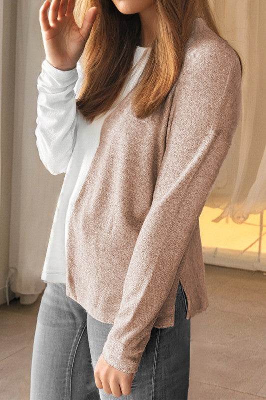 Khaki Colorblock Long Sleeve Crew Neck Top - Shop Style & More | Fresh Looks, Everyday Deals & Free Shipping
