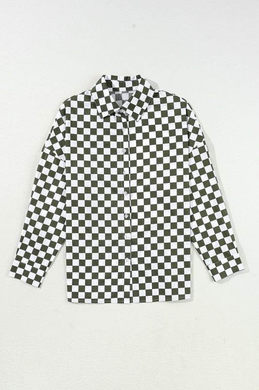 Checkerboard Drop Shoulder Loose Casual Blouse - Shop Style & More | Fresh Looks, Everyday Deals & Free Shipping